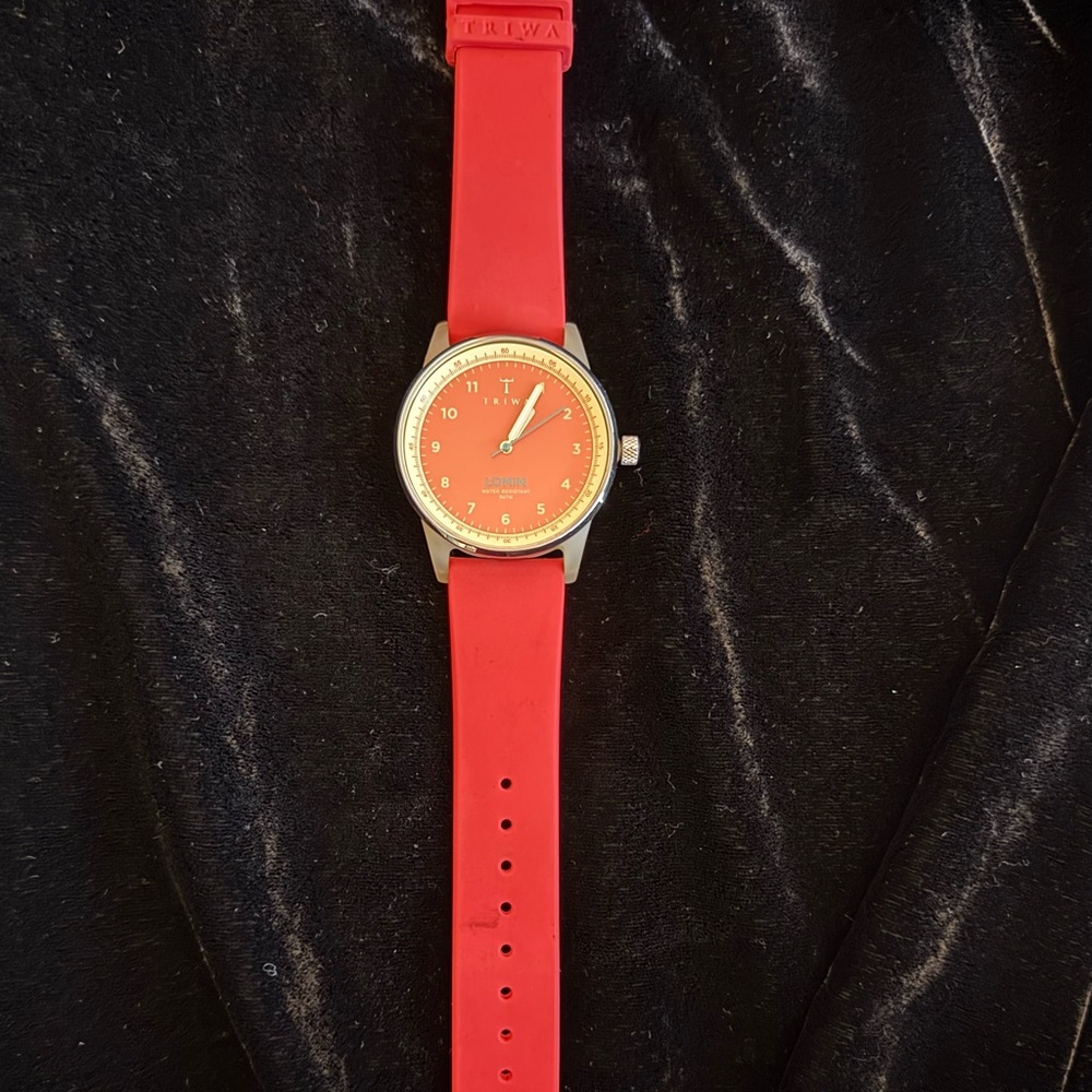 Coral Colored Triwa Lomin Watch with Rubber Strap